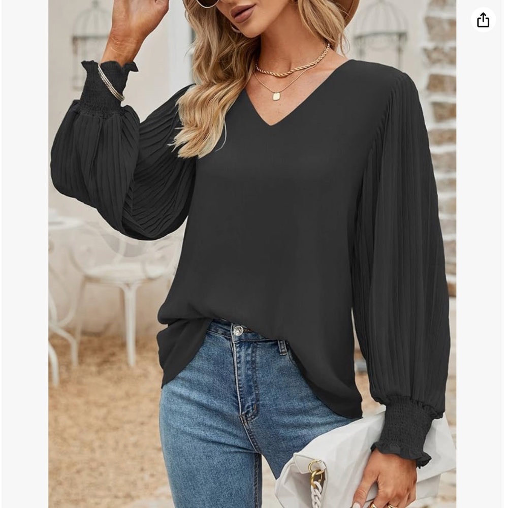 V Neck Chiffon Blouse Flowy Dressy Casual Top Lightweight Work Office